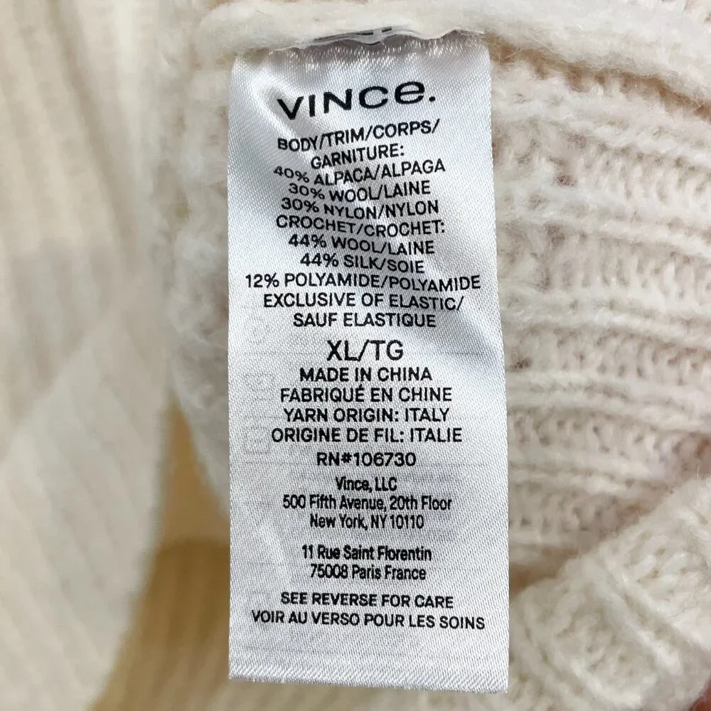 New Vince Crochet Shell Alpaca Wool Sweater Cream XL $525